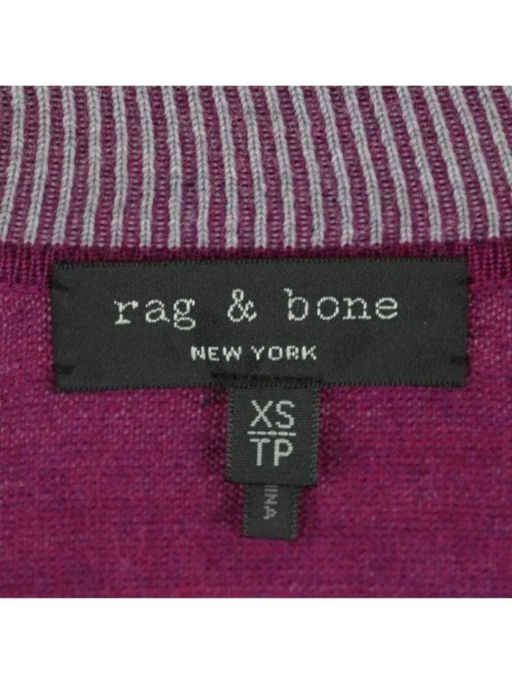 Rag & Bone Women's Extra Small Purple Gray Merino Wool V-Neck Tight Knit Sweater